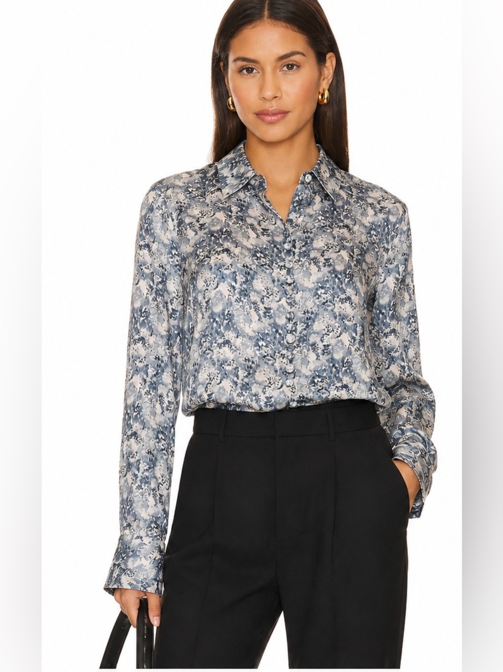 Club Monaco Silk Printed Button-Front Blouse | Size M